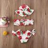 3Pcs/Set Newborn Baby Girls Swimsuit Bowknot Crop Top Shorts Hat Swimwear Bikini Bathing Suit Set 0-24M (Red, 18-24M) view 2