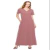 ALWAYS Women's V Neck Maxi Dress - Summer Casual Short Sleeve Loose Swing Plain Button Dress Mauve 2 3XL view 1