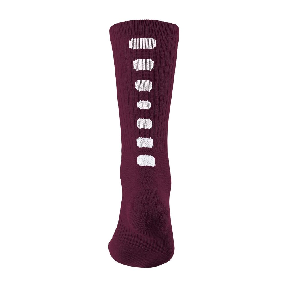 Augusta Sportswear Color Block Crew Socks, Maroon/White, S