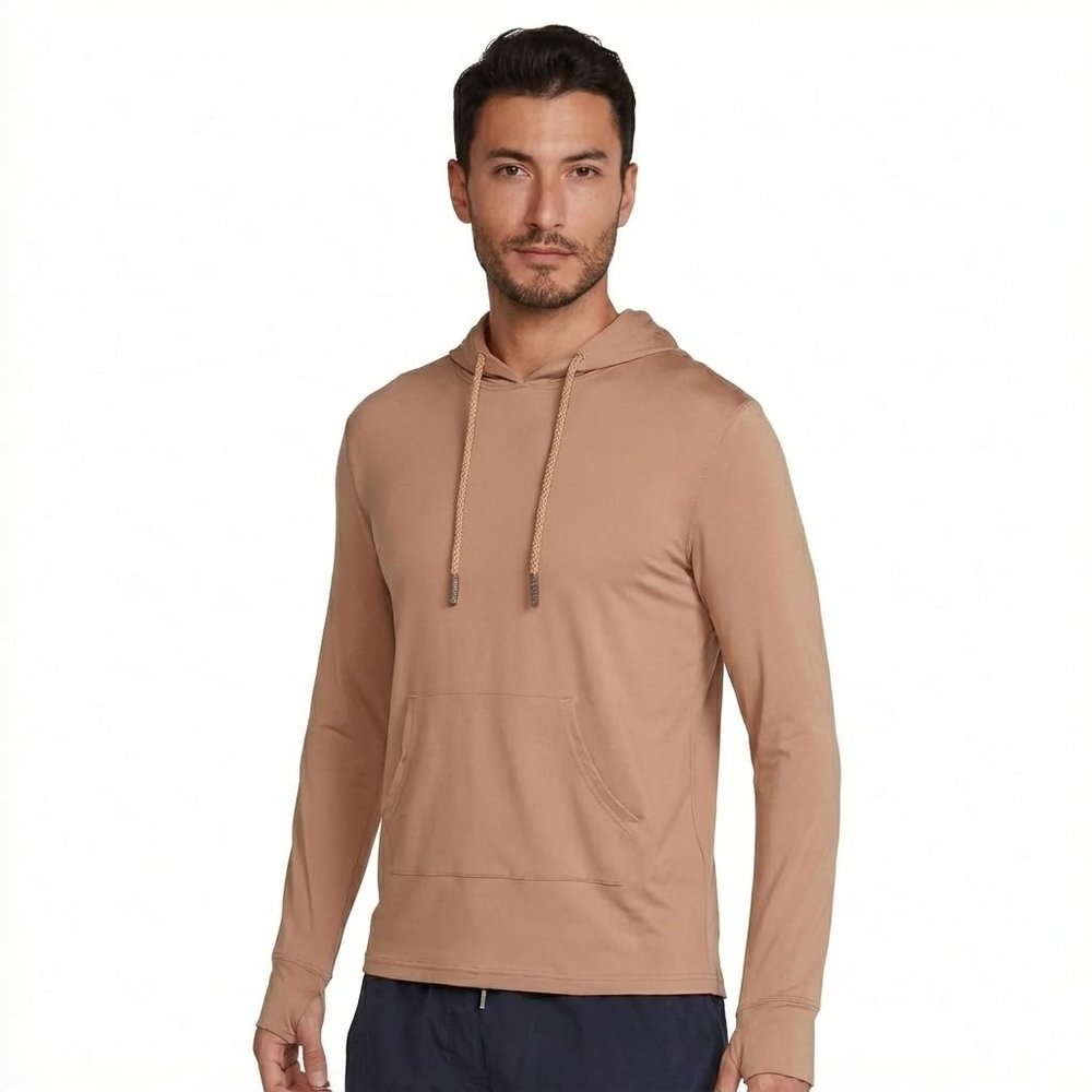 INGEAR Mens UPF 50+ Sun Hoodie Lightweight UV Protection Shirt with Pocket, Quick-Dry SPF Rashguard for Fishing, Running, Hiking & Swimming (Tan, Medium)