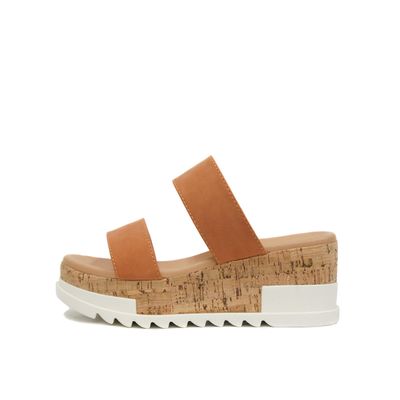 Soda Poppin ~ Slip On Cork Platform Wedge Sandals with 2 Straps on Top (6.5, Peach)