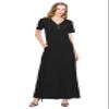 ALWAYS Women's V Neck Maxi Dress - Summer Casual Short Sleeve Loose Swing Plain Button Dress Black XL view 1