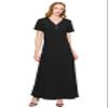 ALWAYS Women's V Neck Maxi Dress - Summer Casual Short Sleeve Loose Swing Plain Button Dress Black XL view 2