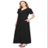 ALWAYS Women's V Neck Maxi Dress - Summer Casual Short Sleeve Loose Swing Plain Button Dress Black XL view 3
