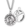 Saint Sebastian Round Sterling Silver Martial Arts Male Athlete Medal | 1.0" x 0.8" (25mm x 20mm) | Velvet Gift Box | 24" Rhodium Plated Endless Curb Chain | .925 Sterling Silver | Martial Arts view 1