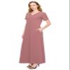 ALWAYS Women's V Neck Maxi Dress - Summer Casual Short Sleeve Loose Swing Plain Button Dress Mauve 2 XL view 3
