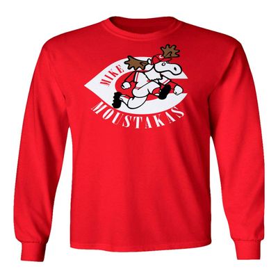 Baku Apparel Cincinnati Fans Mike Moose Old Logo Men's Long Sleeve T-Shirt (Red, XXX-Large)