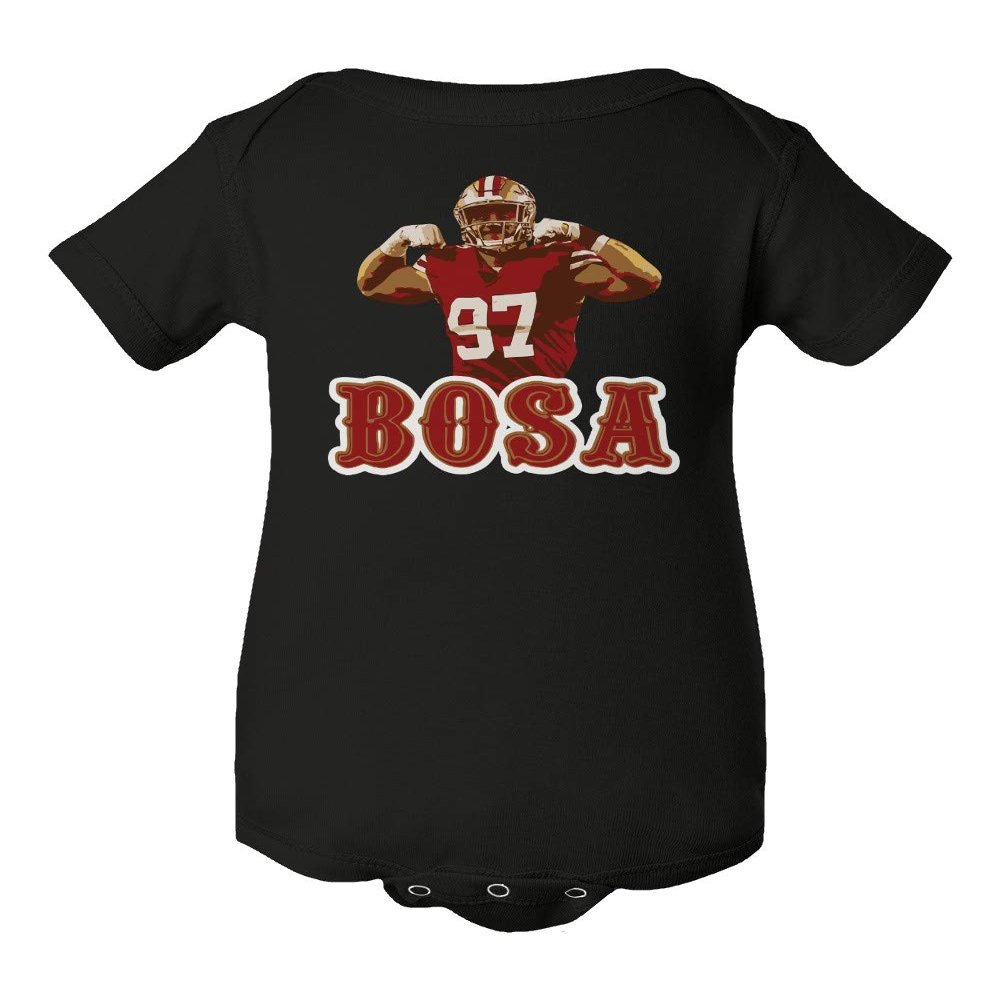 Baku Apparel San Francisco Fans Nick Bosa Bosa PIC Little Infant Baby Short Sleeve Bodysuit (Black, NB)