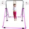 Athletic Bar Monkey Bar Horizontal Bars Children Junior Training Play Height Adjustable Folding Balance Bar Pink with 6' x 2' Gymnastic Mat view 4