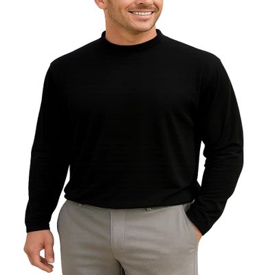 Akwa Mens Mock Turtleneck T-Shirt Lightweight Moisture Wicking Long Sleeve for Golf Work Layering Shirt Breathable Made in USA Black