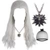 ANOGOL Hair Cap+(1 Necklace) Silver White Wigs Men Long Curly Silver White Wigs for Comic Con wigs with Necklace Costume Wig for Halloween for Party view 1