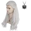 ANOGOL Hair Cap+(1 Necklace) Silver White Wigs Men Long Curly Silver White Wigs for Comic Con wigs with Necklace Costume Wig for Halloween for Party view 3