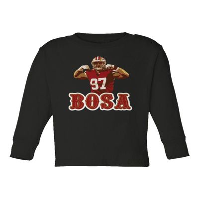 Baku Apparel San Francisco Fans Nick Bosa Bosa PIC Little Kids Girls Boys Long Sleeve Toddler T-Shirt (Black, 5T)