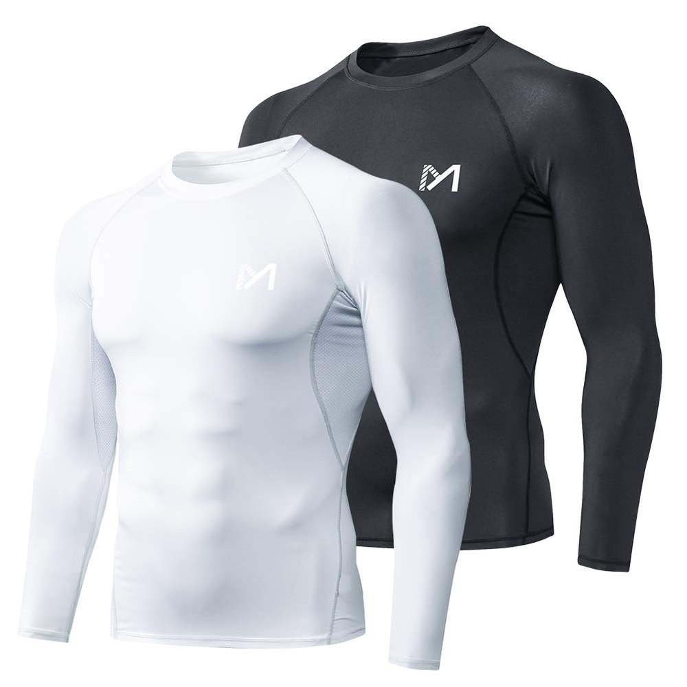 MEETYOO Men's Compression Shirt, Black+White, Large