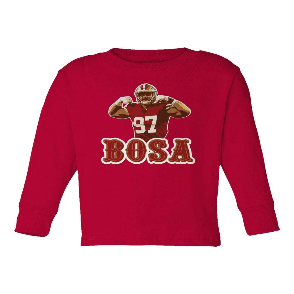 Baku Apparel San Francisco Fans Nick Bosa Bosa PIC Little Kids Girls Boys Long Sleeve Toddler T-Shirt (Red, 2T)