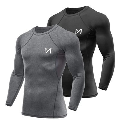 MEETYOO Men's Compression Shirt, Cool Dry Long Sleeve Underwear Top for Men, Sport Fitness Base Layer (Black+Grey, X-Large)