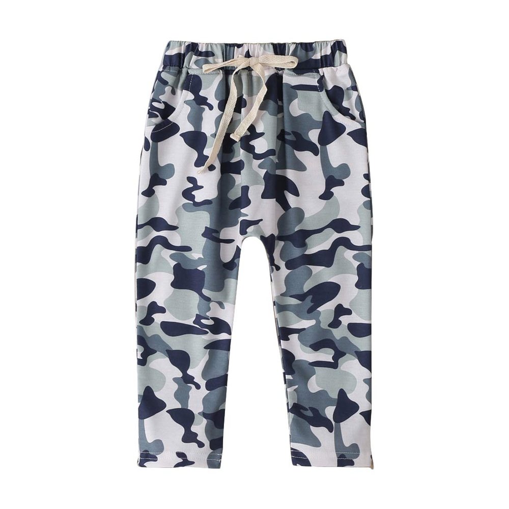 EISHOW Infants Little Boys Cotton Pants Cartoon Camouflage Trousers Toddler Joggers Elastic Waist Drawstring Sweatpants with Pockets (Cotton Gray, 3-4 Years)