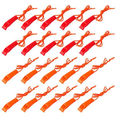 AUGSUN 40 Pcs Emergency Safety Whistle Plastic Whistles Set with Lanyard,Red and Orange
