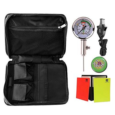 Wrzbest Professional Soccer Referee Accessory Bag Kit Football Soccer Coach Ref Cards Whistle Ball Pressure Gauge Coins in a Multi-Pocket Carryig Bag