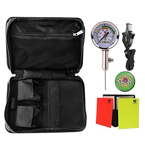 Wrzbest Professional Soccer Referee Accessory Bag Kit Football Soccer Coach Ref Cards Whistle Ball Pressure Gauge Coins in a Multi-Pocket Carryig Bag