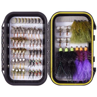 BASSDASH 62pcs Fly Fishing Flies Kit with Waterproof Fly Box for Trout Steelhead Salmon Include Nymphs, Dry Wet Flies, Streamers