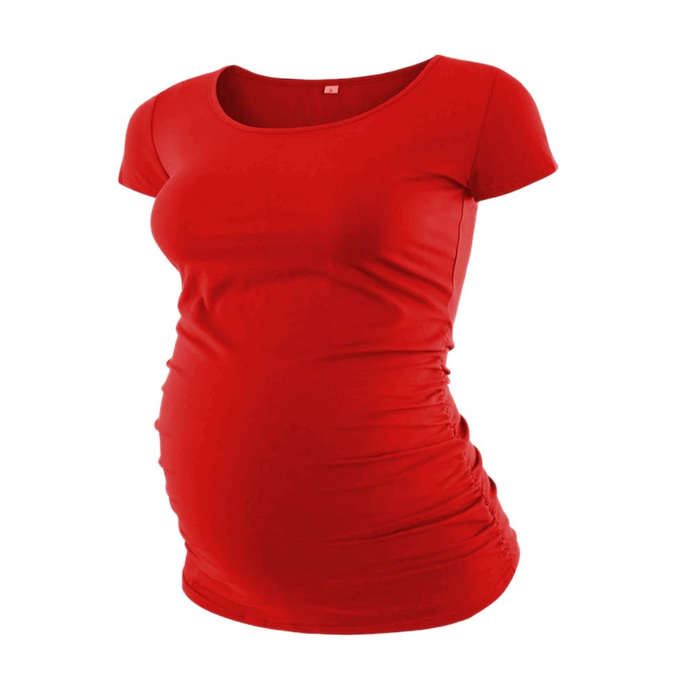 Decrum Pregnancy Announcement Shirt Maternity T Shirts - Womens Maternity Tops for Mom to Be [40022026] | Plain Red, XXL
