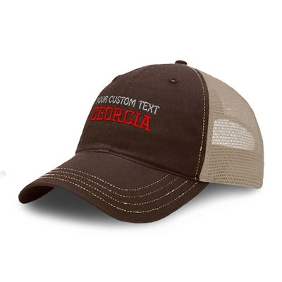 Custom Richardson Soft Mesh Cap Hat Embroidered Georgia State America USA D Trucker Hats for Men & Women Cotton Brown Khaki Personalized Text Here