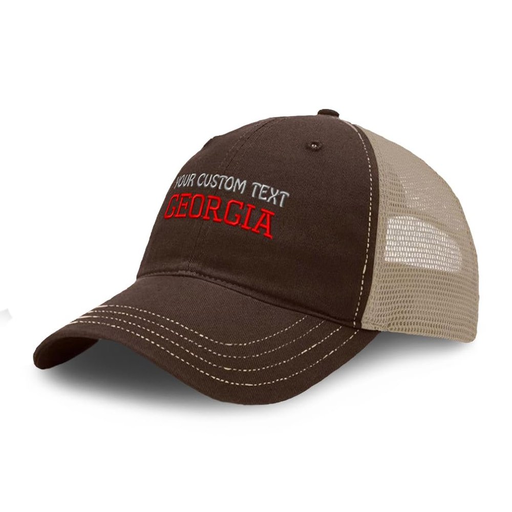Custom Richardson Soft Mesh Cap Hat Embroidered Georgia State America USA D Trucker Hats for Men & Women Cotton Brown Khaki Personalized Text Here