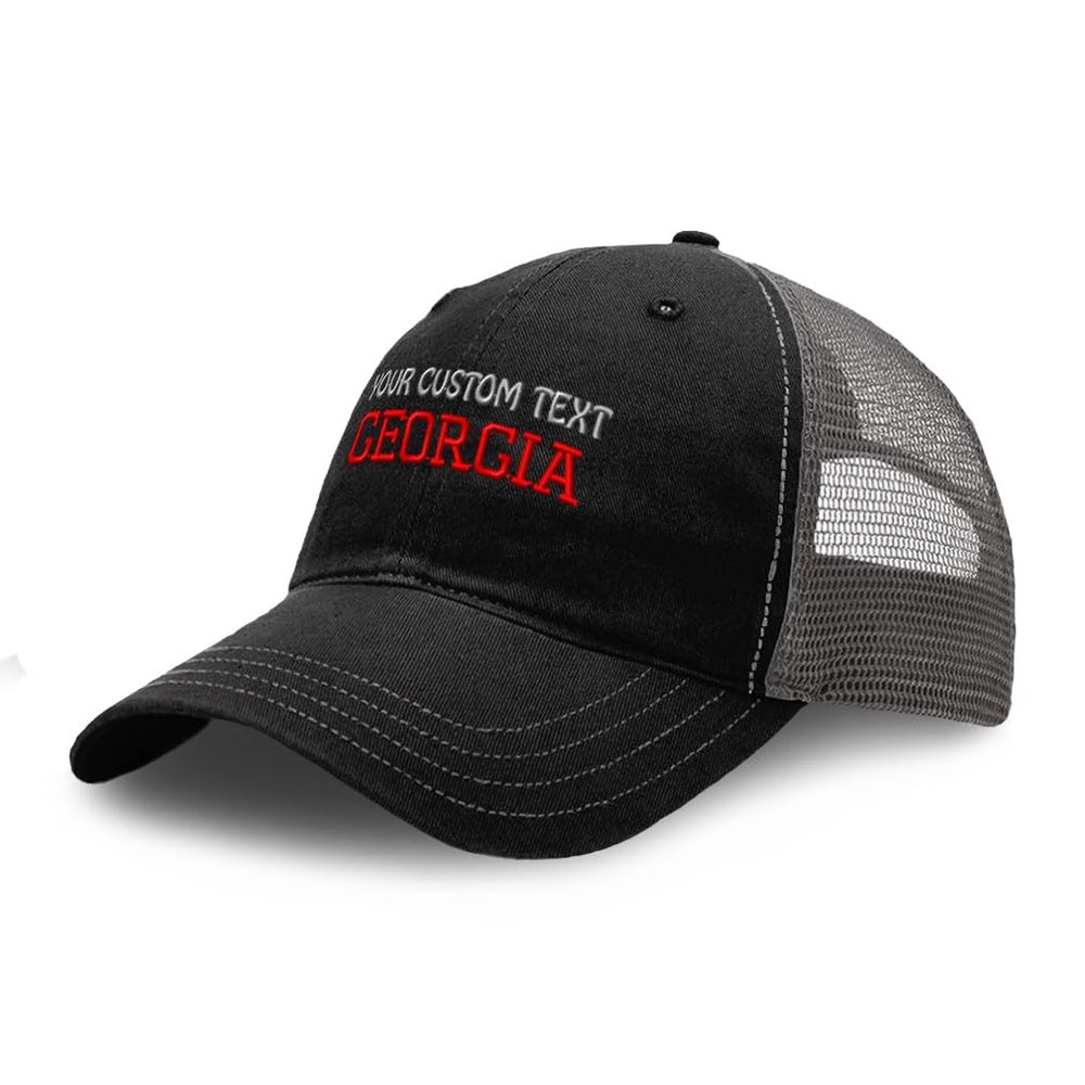 Custom Richardson Soft Mesh Cap Hat Embroidered Georgia State America USA D Trucker Hats for Men & Women Cotton Black Charcoal Personalized Text Here