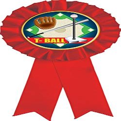 T Ball Red Rosette Ribbon, Youth Baseball Tball Trophy Ribbon Award Prize, 50 Pack Prime