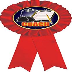 Coach Red Rosette Ribbon, Coaching Trophy Ribbon Award Prize, 100 Pack Prime
