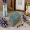 Great Birthday Gift Handmade Decorative Wooden Jewelry Box With Tree Of Life Carving Jewelry Organizer Keepsake Box Treasure Chest Trinket Holder Watch Box Storage Box Housewarming Gifts (Blue) view 3