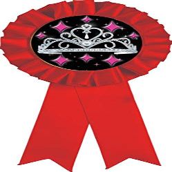 Beauty Queen Red Rosette Ribbon, Princess Tiara Pageant Trophy Ribbon Award Prize, 50 Pack Prime