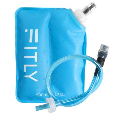 FITLY Soft Flask - Collapsible Water Bottle with Hydration Tube - Shrinks As You Drink Portable Water Bladder for Running Vest Hydration Pack, Hiking, Backpacking & Cycling - 17oz (FLASK500ml)