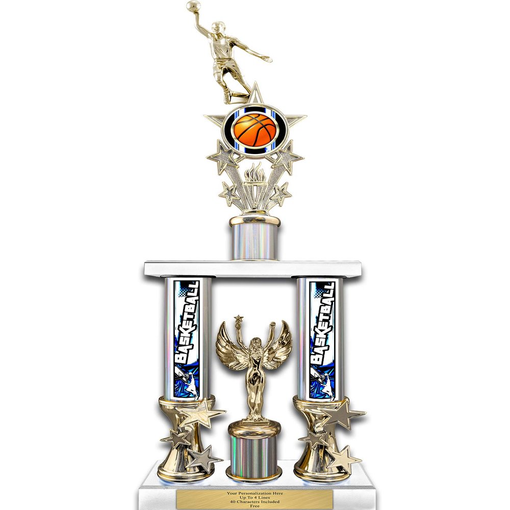 Trophy Deals 22" Action Matrix Basketball Silver Flute 2 Column Trophy, Custom Basketball Trophies with Personalized Engraving - WW128JS-BKAMB