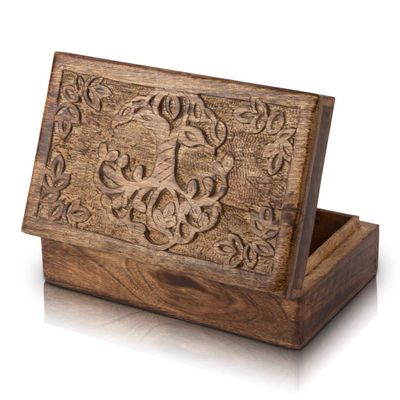 Great Birthday Gifts Handmade Decorative Wooden Jewelry Box Tree Of Life Carving Jewelry Organizer Keepsake Box Treasure Chest Trinket Holder Watch Box Storage Lock Box Housewarming Gifts