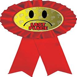 Last Place Red Rosette Ribbon, Loser Gag Joke Trophy Ribbon Award Prize, 50 Pack Prime