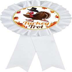 Turkey Trot White Rosette Ribbon Award, Turkey Trot Trophy Ribbon Prize, 50 Pack Prime