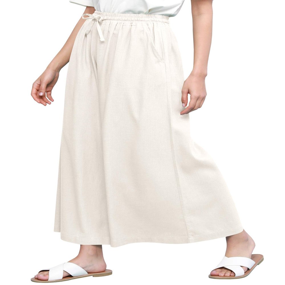 Lock and Love LL Womens Washed Linen Casual Loose Wide Leg Pants Pocket Pant with Draw String M White