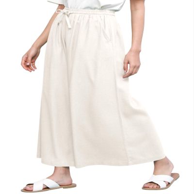 Lock and Love LL Womens Washed Linen Casual Loose Wide Leg Pants Pocket Pant with Draw String S White