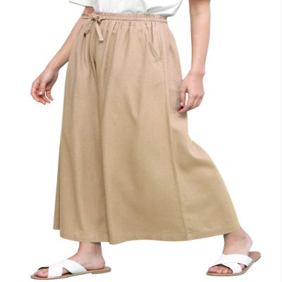 Lock and Love LL Womens Washed Linen Casual Loose Wide Leg Pants Pocket Pant with Draw String M Beige