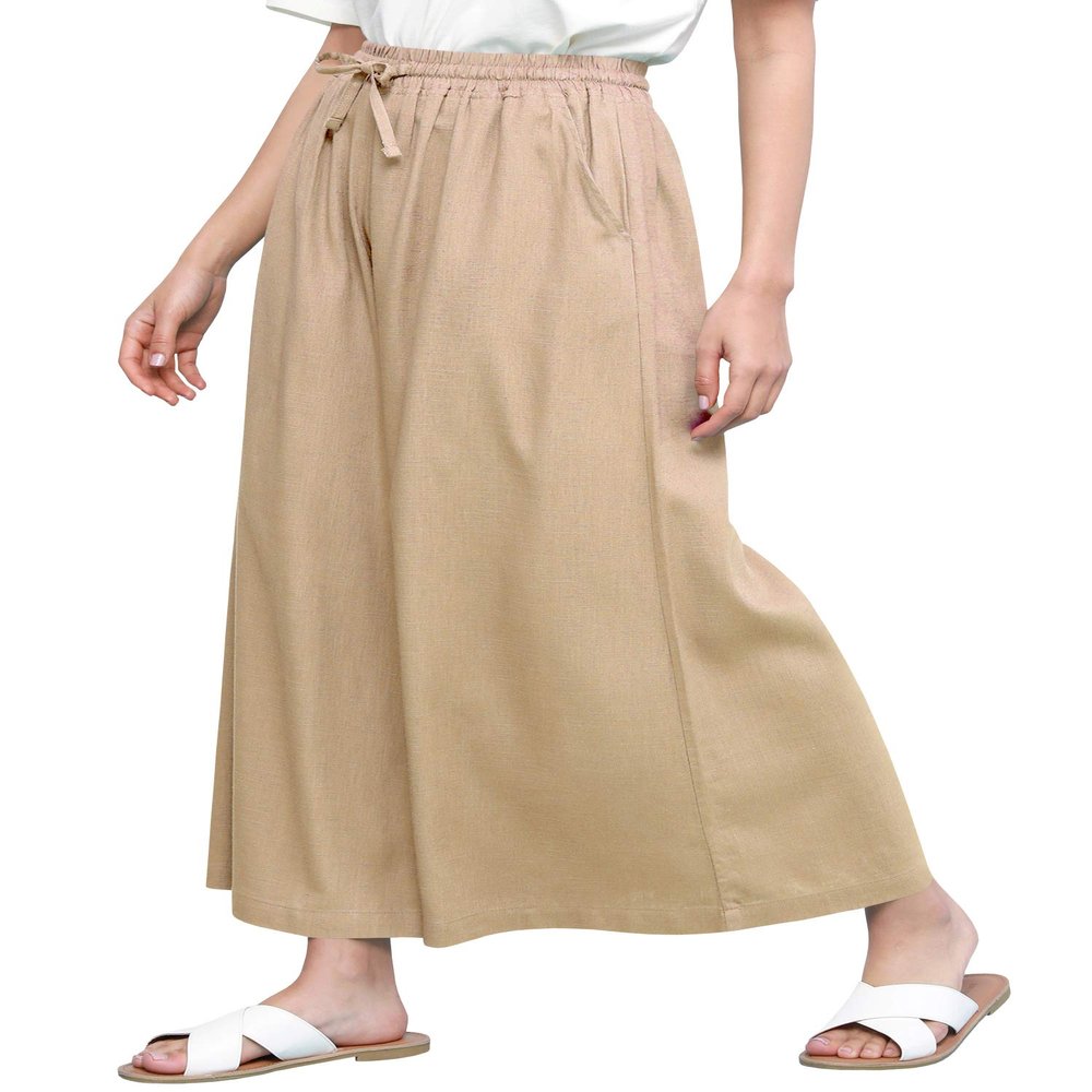 Lock and Love LL Womens Washed Linen Casual Loose Wide Leg Pants Pocket Pant with Draw String M Beige
