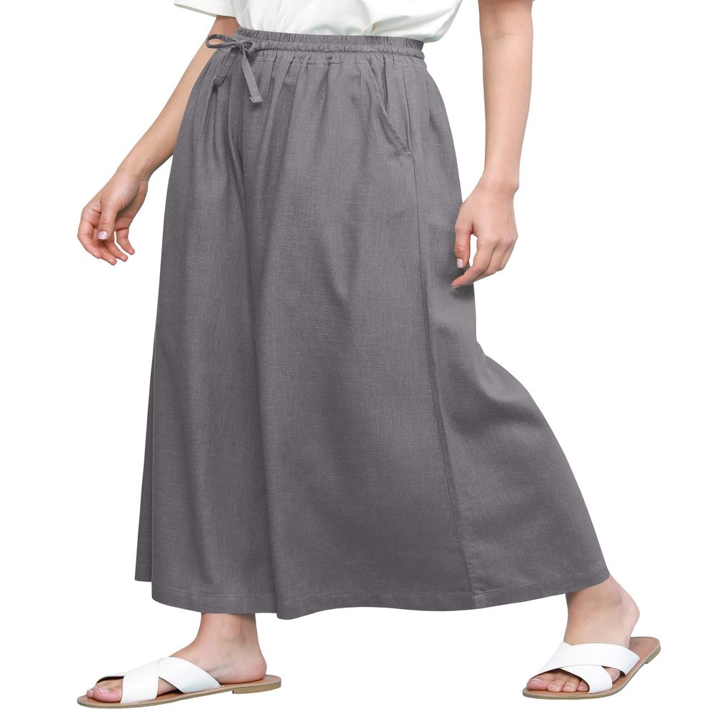 Lock and Love LL Womens Washed Linen Casual Loose Wide Leg Pants Pocket Pant with Draw String M Grey