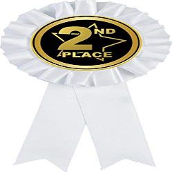 2nd Place White Rosette Ribbon Award, Second Place Trophy Ribbon Prize, 50 Pack Prime