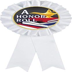 Honor Roll White Rosette Ribbon Award, A Honor Roll Trophy Ribbon Prize, 50 Pack Prime