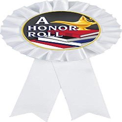 Honor Roll White Rosette Ribbon Award, A Honor Roll Trophy Ribbon Prize, 50 Pack Prime