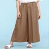 LL Womens Washed Linen Casual Loose Wide Leg Pants Pocket Pant with Draw String M Khaki view 2