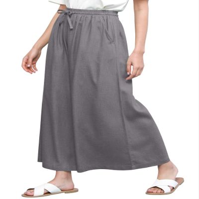 Lock and Love LL Womens Washed Linen Casual Loose Wide Leg Pants Pocket Pant with Draw String L Grey