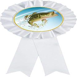 Fishing White Rosette Ribbon Award, Fishing Largemouth Bass Trophy Ribbon Prize, 50 Pack Prime