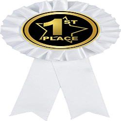 1st Place White Rosette Ribbon Award, First Place Trophy Ribbon Prize, 20 Pack